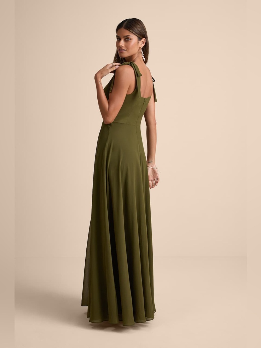 Lulus Love Me Forever Olive Green Square Neck Maxi Dress Size M NWT - Picture 7 of 10